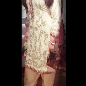 Elegant Cream and Gold Embroidered Kurta Set